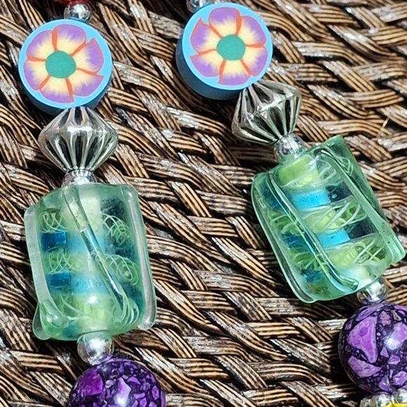 Artisan Hand Crafted Bracelet Turtle Flower Colorful Beaded OSFM - Picture 4 of 10